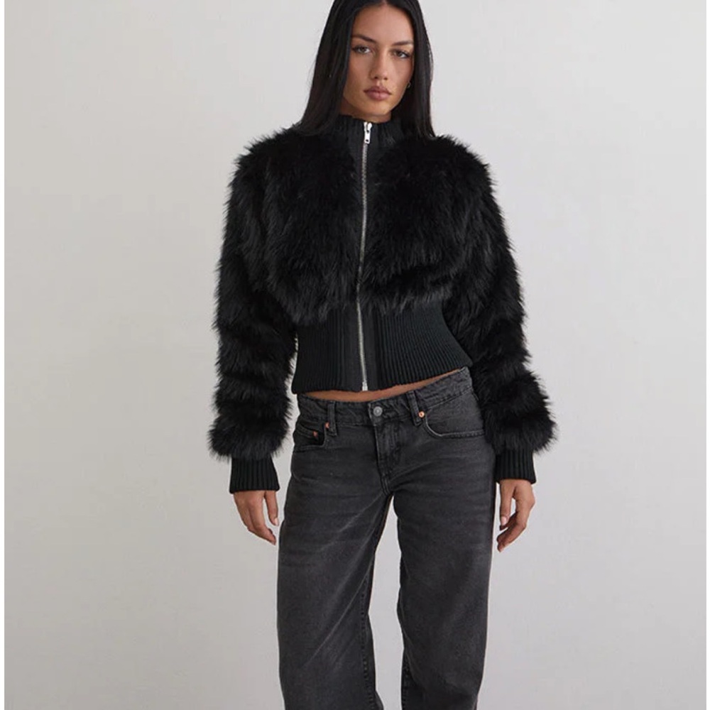 Motel rocks Homari Shaggy Faux Fur Jacket In Black - Picture 2 of 4